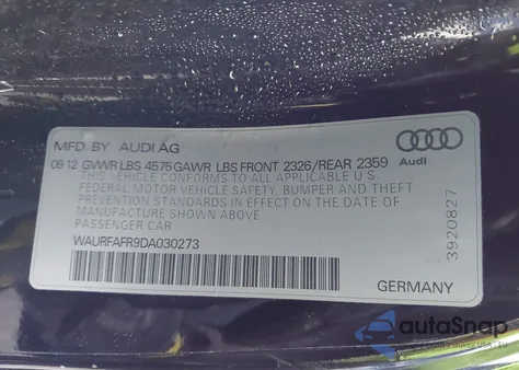 2013 Audi A5 2.0T Premium z USA, uszkodzony, nr VIN WAURFAFR9DA030273
